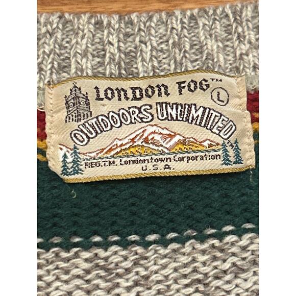 Vintage London Fog Outdoors Unlimited Wool Striped Vneck Sweater - Picture 3 of 6